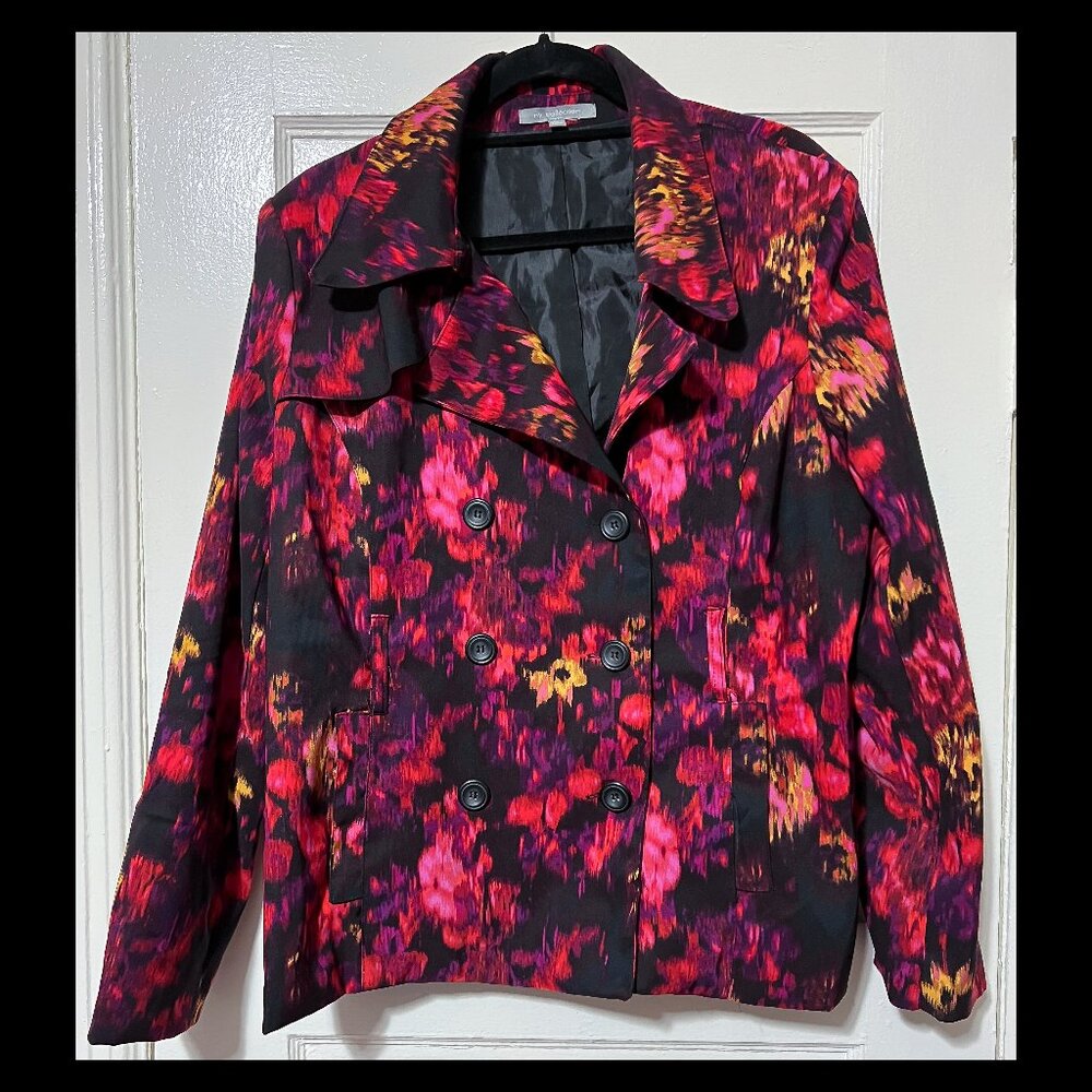 NY Collection Floral Double-Breasted Blazer in Black, Red, Pink, Yellow